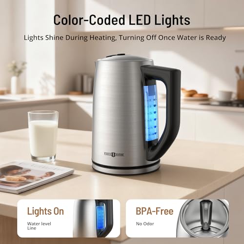 Electric Tea Kettle, PARIS RHÔNE 6 Precise Temperature Presets 1.7L Stainless Steel Electric Kettle Temperature Control,1500W Fast Boiling Hot Water for Oolong & Green Tea with Strix Control - My Kitchen Products