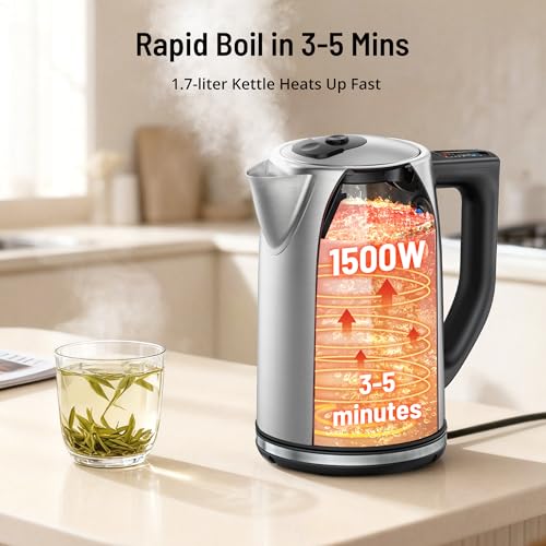 Electric Tea Kettle, PARIS RHÔNE 6 Precise Temperature Presets 1.7L Stainless Steel Electric Kettle Temperature Control,1500W Fast Boiling Hot Water for Oolong & Green Tea with Strix Control - My Kitchen Products