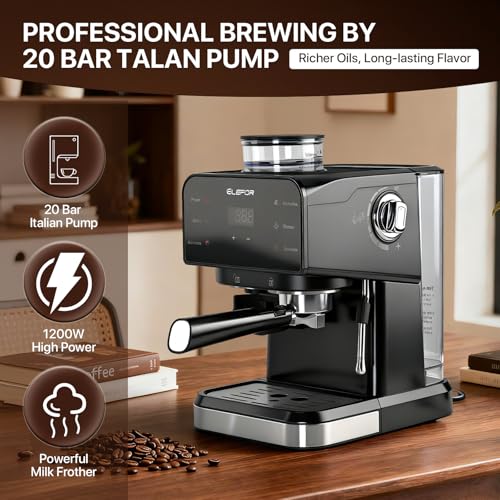 Elefor Espresso Machine 20 Bar, Coffee Maker with grinder Black - My Kitchen Products
