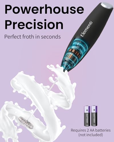 Elementi Drink Mixer Handheld - Electric Stirrer and Powerful Protein Powder Mixer Wand, Easy-to-Use Mini Frother Wand for Quick Delicious Cocktails, Milk Frother and Coffee Stirrers (Black) - My Kitchen Products