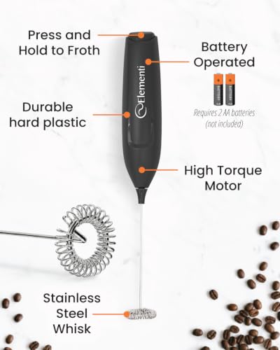 Elementi Frother Wand – Powerful Milk Frother & Coffee Stirrers Electric, Matcha Whisk for Dreamy Lattes, Powerful Coffee Mixer Wand & Blender Stirrer - Make Creamy Cappuccinos at Home (Black) - My Kitchen Products