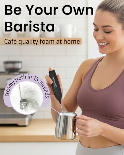Elementi Frother Wand – Powerful Milk Frother & Coffee Stirrers Electric, Matcha Whisk for Dreamy Lattes, Powerful Coffee Mixer Wand & Blender Stirrer - Make Creamy Cappuccinos at Home (Black) - My Kitchen Products