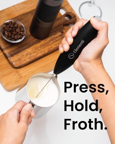 Elementi Milk Frother Wand - Easy to Use Handheld Electric Stirrer for Powder Drinks, Durable & Powerful Coffee Whisk & Protein Powder Mixer Wand, Hand Frother, Coffee Stirrers Electric Mini (Black) - My Kitchen Products