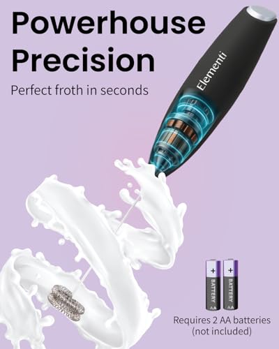 Elementi Milk Frother Wand - Easy to Use Handheld Electric Stirrer for Powder Drinks, Durable & Powerful Coffee Whisk & Protein Powder Mixer Wand, Hand Frother, Coffee Stirrers Electric Mini (Black) - My Kitchen Products