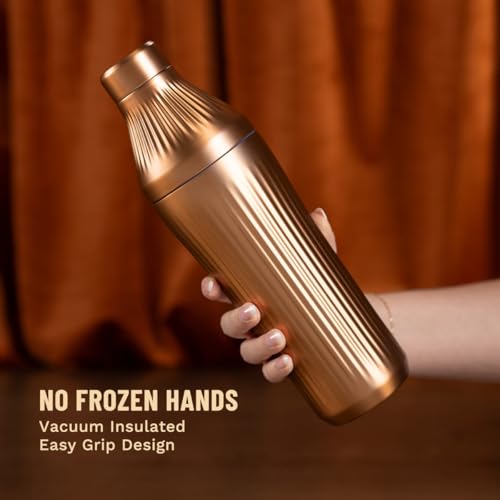 Elevated Craft Diamond Edition Hybrid Cocktail Shaker Set - Premium Vacuum Insulated Brushed Copper, 28 oz, Includes Built-in Strainer, Precise Measuring Top & XL Polishing Cloth - Martini Shaker - My Kitchen Products