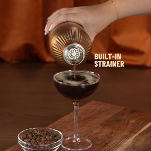 Elevated Craft Diamond Edition Hybrid Cocktail Shaker Set - Premium Vacuum Insulated Brushed Copper, 28 oz, Includes Built-in Strainer, Precise Measuring Top & XL Polishing Cloth - Martini Shaker - My Kitchen Products