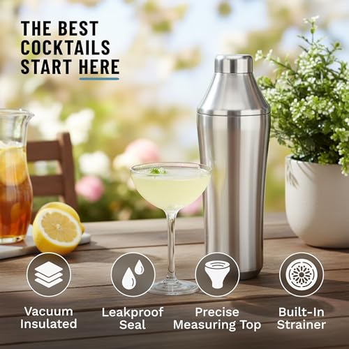 Elevated Craft Hybrid Cocktail Shaker - Premium Vacuum Insulated Stainless Steel Cocktail Shaker - Innovative Measuring System - Martini Shaker for the Home Bartender - 28oz Total Volume - My Kitchen Products