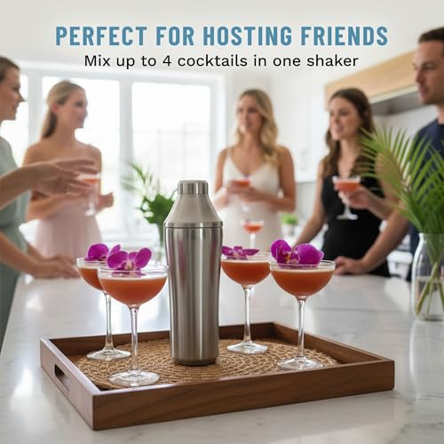 Elevated Craft Hybrid Cocktail Shaker - Premium Vacuum Insulated Stainless Steel Cocktail Shaker - Innovative Measuring System - Martini Shaker for the Home Bartender - 28oz Total Volume - My Kitchen Products
