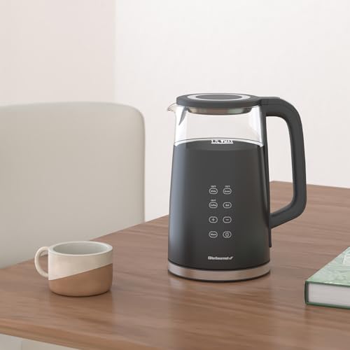 Elite Gourmet 1.7L Dual Wall Cool Touch Electric Tea Kettle, Borosilicate Glass, 304 Stainless Steel Interior, Programmed Digital Touchscreen, Keep Warm, Auto Off & Audible Indicator, Black - My Kitchen Products
