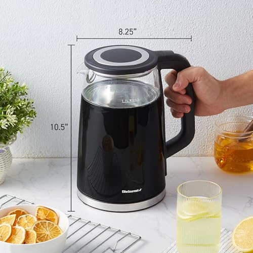 Elite Gourmet 1.7L Dual Wall Cool Touch Electric Tea Kettle, Borosilicate Glass, 304 Stainless Steel Interior, Programmed Digital Touchscreen, Keep Warm, Auto Off & Audible Indicator, Black - My Kitchen Products
