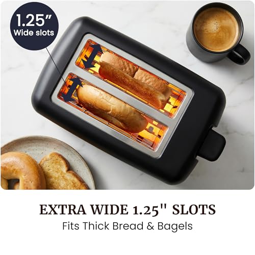 Elite Gourmet 2-Slice Cool Touch Toaster – 6 Browning Levels, Extra Wide 1.25” Slots for Bagels & Thick Bread, Cancel Function, Compact, ETL Certified, Black - My Kitchen Products