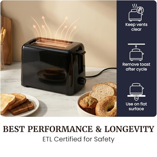 Elite Gourmet 2-Slice Cool Touch Toaster – 6 Browning Levels, Extra Wide 1.25” Slots for Bagels & Thick Bread, Cancel Function, Compact, ETL Certified, Black - My Kitchen Products