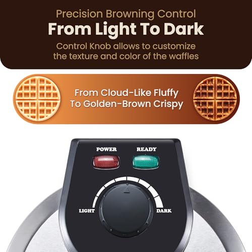 Elite Gourmet Belgian Waffle Maker with PFAS-Free CeramiCrisp™ Ceramic Nonstick Plates, Adjustable Browning Control, 1100W Heating, Power & Ready Indicator Lights, Vertical Storage, Stainless Steel - My Kitchen Products