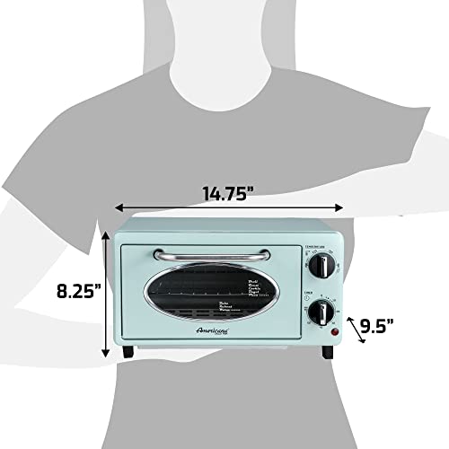 Elite Gourmet by Maximatic Americana Collection ETO147M Diner 50’s Retro Countertop Toaster oven, Bake, Toast, Fits 8” Pizza, Temperature Control & Adjustable 60-Minute Timer 1000W, 2 Slice, Mint - My Kitchen Products