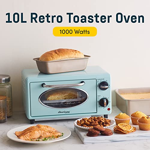 Elite Gourmet by Maximatic Americana Collection ETO147M Diner 50’s Retro Countertop Toaster oven, Bake, Toast, Fits 8” Pizza, Temperature Control & Adjustable 60-Minute Timer 1000W, 2 Slice, Mint - My Kitchen Products