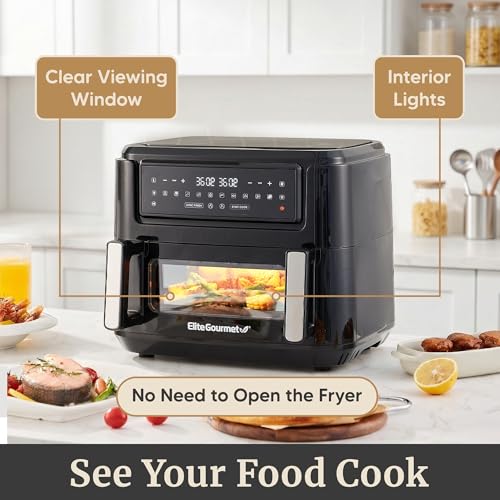 Elite Gourmet Dual Zone Air Fryer Oven 11QT, Dual Basket Air Fryer with Divider, Sync Finish & Sync Cook, PFAS Free Nonstick, 10 Presets, Air Fry Bake Roast Broil Toast Dehydrate, 1600W Black - My Kitchen Products