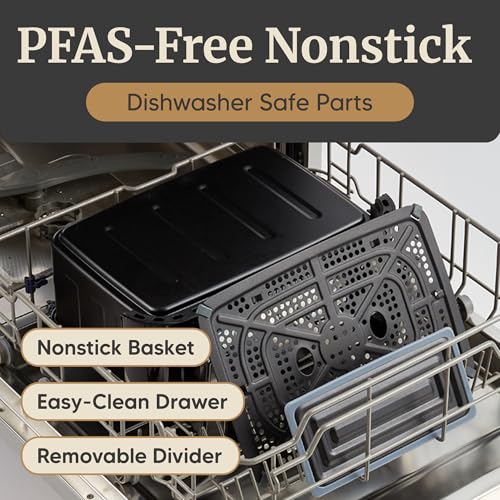 Elite Gourmet Dual Zone Air Fryer Oven 11QT, Dual Basket Air Fryer with Divider, Sync Finish & Sync Cook, PFAS Free Nonstick, 10 Presets, Air Fry Bake Roast Broil Toast Dehydrate, 1600W Black - My Kitchen Products
