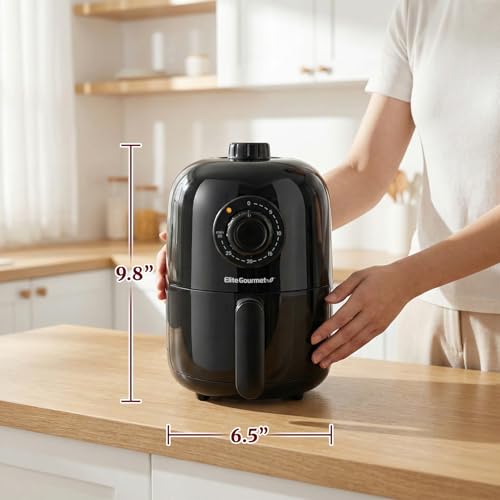 Elite Gourmet EAF-1121X Personal 1.1 Qt. Compact Space Saving Electric Hot Air Fryer Oil-Less Healthy Cooker, Timer & Temperature Controls, 1000W Black - My Kitchen Products