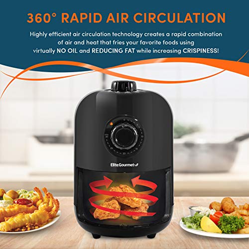 Elite Gourmet EAF1121 Personal 1.1 Qt. Compact Space Saving Electric Hot Air Fryer Oil-Less Healthy Cooker, Timer & Temperature Controls, 1000W - My Kitchen Products