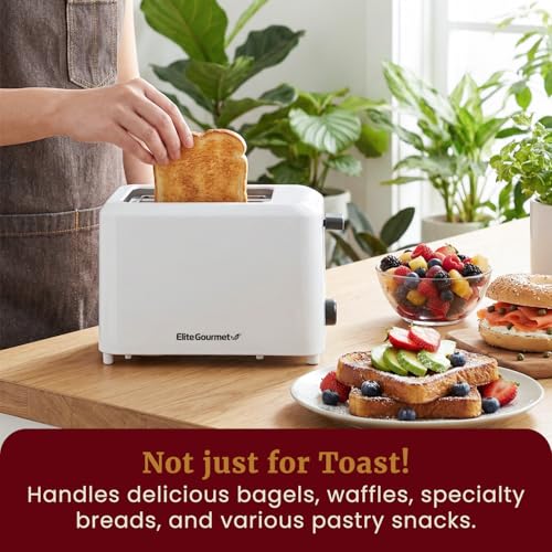 Elite Gourmet ECT-1027 Cool Touch Toaster, 7 Toast Settings Cancel Functions, Slide Out Crumb Tray, Extra Wide 1.5" Slots for Bagels Waffles Specialty Breads, Puff Pastry, Snacks, White - My Kitchen Products