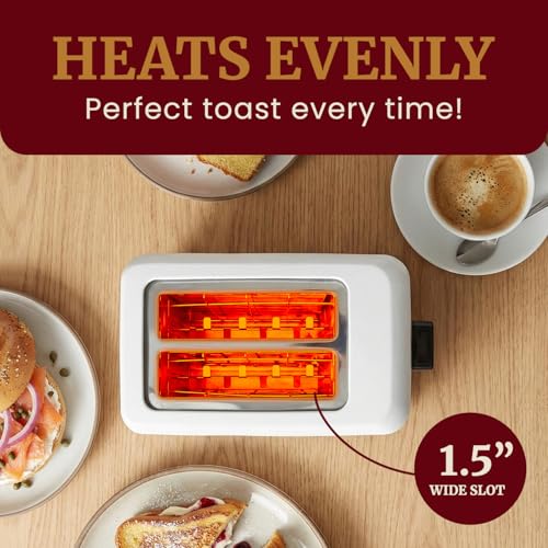 Elite Gourmet ECT-1027 Cool Touch Toaster, 7 Toast Settings Cancel Functions, Slide Out Crumb Tray, Extra Wide 1.5" Slots for Bagels Waffles Specialty Breads, Puff Pastry, Snacks, White - My Kitchen Products