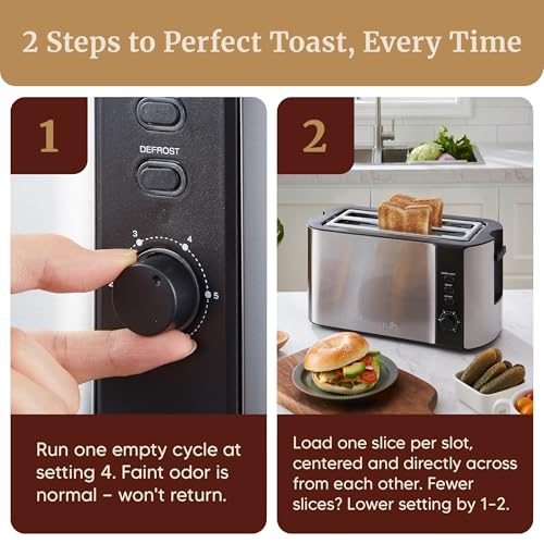 Elite Gourmet ECT-3100 4-Slice Long Slot Toaster | Extra Wide Slots for Bagels, Sourdough & Texas Toast | 6 Browning Settings | Reheat, Defrost & Cancel | Built-In Warming Rack | Stainless Steel - My Kitchen Products