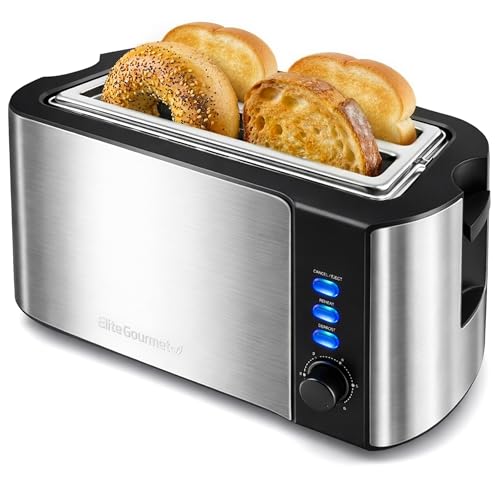 Elite Gourmet ECT-3100 4-Slice Long Slot Toaster | Extra Wide Slots for Bagels, Sourdough & Texas Toast | 6 Browning Settings | Reheat, Defrost & Cancel | Built-In Warming Rack | Stainless Steel - My Kitchen Products
