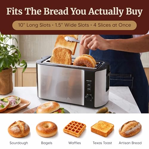 Elite Gourmet ECT-3100 4-Slice Long Slot Toaster | Extra Wide Slots for Bagels, Sourdough & Texas Toast | 6 Browning Settings | Reheat, Defrost & Cancel | Built-In Warming Rack | Stainless Steel - My Kitchen Products