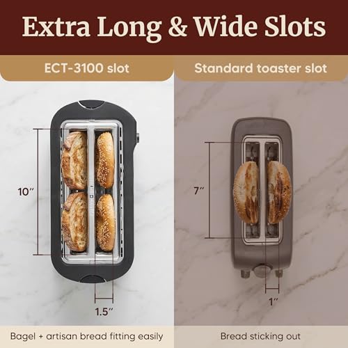 Elite Gourmet ECT-3100 4-Slice Long Slot Toaster | Extra Wide Slots for Bagels, Sourdough & Texas Toast | 6 Browning Settings | Reheat, Defrost & Cancel | Built-In Warming Rack | Stainless Steel - My Kitchen Products