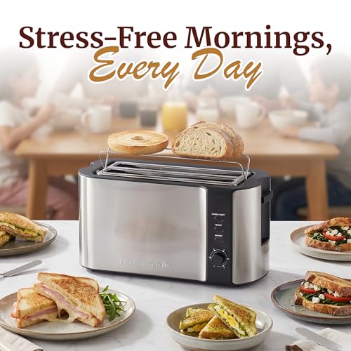 Elite Gourmet ECT-3100 4-Slice Long Slot Toaster | Extra Wide Slots for Bagels, Sourdough & Texas Toast | 6 Browning Settings | Reheat, Defrost & Cancel | Built-In Warming Rack | Stainless Steel - My Kitchen Products