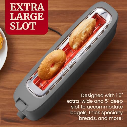 Elite Gourmet ECT2517G SLIMTOAST™ 2-Slice Long Slot Toaster, Cool-Touch Body, 6 Browning Shades, Extra-Wide 1.5" Slot for Artisan Bread, Bagels, Waffles & English Muffins, Grey - My Kitchen Products