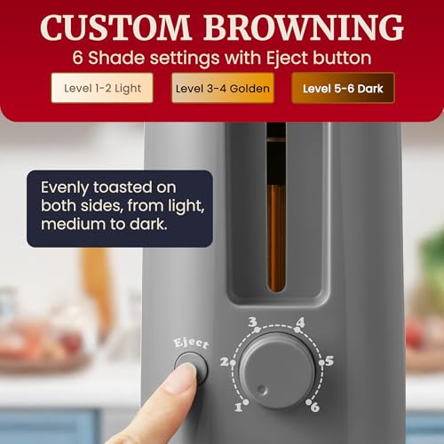 Elite Gourmet ECT2517G SLIMTOAST™ 2-Slice Long Slot Toaster, Cool-Touch Body, 6 Browning Shades, Extra-Wide 1.5" Slot for Artisan Bread, Bagels, Waffles & English Muffins, Grey - My Kitchen Products