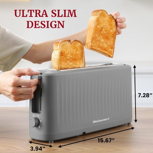Elite Gourmet ECT2517G SLIMTOAST™ 2-Slice Long Slot Toaster, Cool-Touch Body, 6 Browning Shades, Extra-Wide 1.5" Slot for Artisan Bread, Bagels, Waffles & English Muffins, Grey - My Kitchen Products