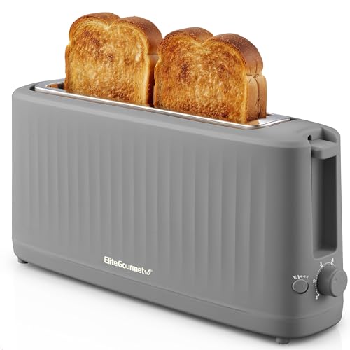 Elite Gourmet ECT2517G SLIMTOAST™ 2-Slice Long Slot Toaster, Cool-Touch Body, 6 Browning Shades, Extra-Wide 1.5" Slot for Artisan Bread, Bagels, Waffles & English Muffins, Grey - My Kitchen Products
