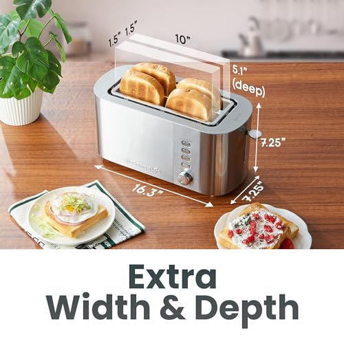Elite Gourmet ECT4123 Long Slot 4 Slice Toaster, Extra Wide 1.5" and 5.1" Deep Slots, Bagel, Defrost & Cancel Functions, 6 Toast Shade Settings, Fits Bagels, Waffles, Artisan Breads, Stainless Steel - My Kitchen Products