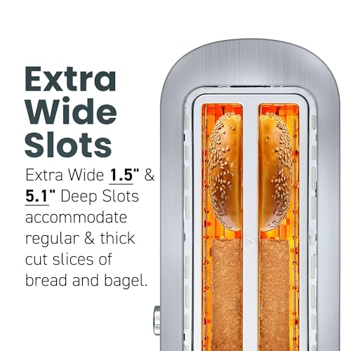 Elite Gourmet ECT4123 Long Slot 4 Slice Toaster, Extra Wide 1.5" and 5.1" Deep Slots, Bagel, Defrost & Cancel Functions, 6 Toast Shade Settings, Fits Bagels, Waffles, Artisan Breads, Stainless Steel - My Kitchen Products