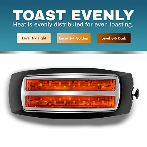 Elite Gourmet ECT4829B Long Slot 4 Slice Toaster, 6 Toast Settings Toaster Defrost, Reheat, Cancel Functions, Slide Out Crumb Tray, Extra Wide Slots for Bagels Waffles, Black - My Kitchen Products