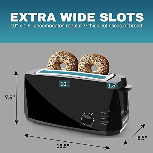 Elite Gourmet ECT4829B Long Slot 4 Slice Toaster, 6 Toast Settings Toaster Defrost, Reheat, Cancel Functions, Slide Out Crumb Tray, Extra Wide Slots for Bagels Waffles, Black - My Kitchen Products