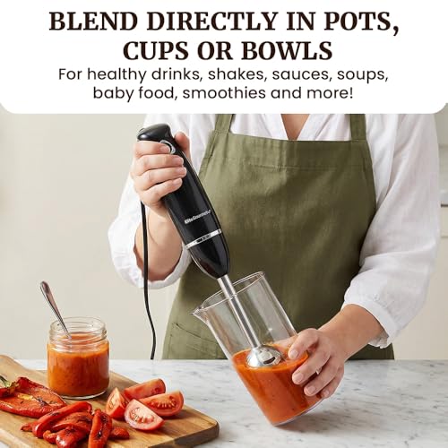 Elite Gourmet EHB1015 Immersion Hand Blender 500 Watts 2 Speed Mixing with Stainless Steel Blades, Detachable Wand Stick Mixer, Smoothies, Baby Food, Soup, Black - My Kitchen Products