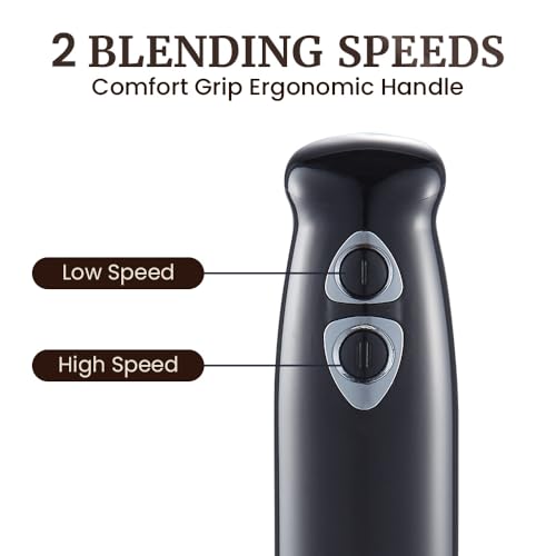 Elite Gourmet EHB1015 Immersion Hand Blender 500 Watts 2 Speed Mixing with Stainless Steel Blades, Detachable Wand Stick Mixer, Smoothies, Baby Food, Soup, Black - My Kitchen Products