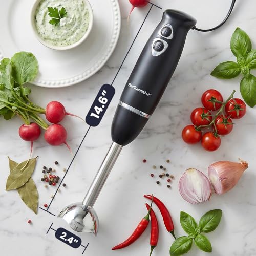 Elite Gourmet EHB1015 Immersion Hand Blender 500 Watts 2 Speed Mixing with Stainless Steel Blades, Detachable Wand Stick Mixer, Smoothies, Baby Food, Soup, Black - My Kitchen Products