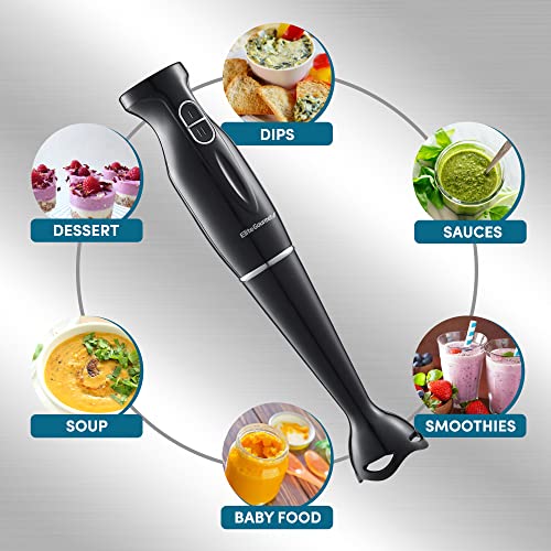Elite Gourmet EHB3201 Immersion Hand Blender 300 Watts 2 Speed Mixing with Detachable Blades, Detachable Wand Stick Mixer, Smoothies, Baby Food, Soup, Charcoal Black - My Kitchen Products