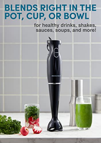 Elite Gourmet EHB3201 Immersion Hand Blender 300 Watts 2 Speed Mixing with Detachable Blades, Detachable Wand Stick Mixer, Smoothies, Baby Food, Soup, Charcoal Black - My Kitchen Products