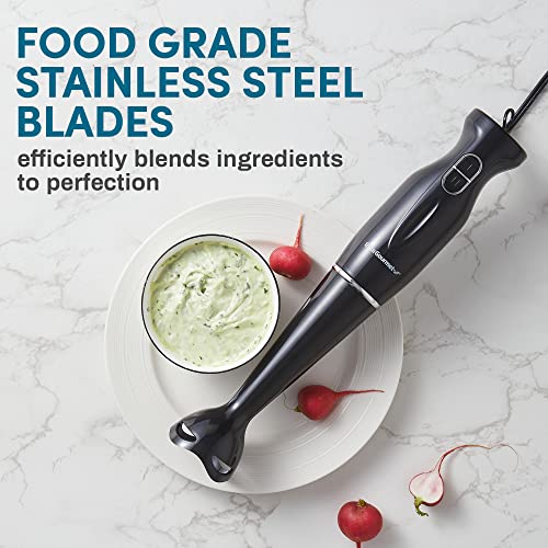 Elite Gourmet EHB3201 Immersion Hand Blender 300 Watts 2 Speed Mixing with Detachable Blades, Detachable Wand Stick Mixer, Smoothies, Baby Food, Soup, Charcoal Black - My Kitchen Products
