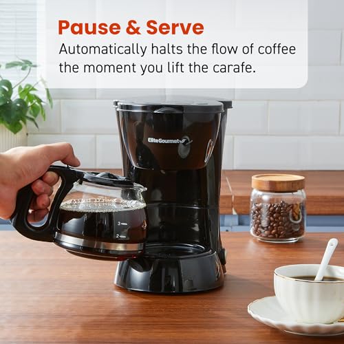 Elite Gourmet EHC4128 Automatic 4-Cup Brew & Drip Coffee Maker with Pause N Serve, Glass Carafe, Reusable Filter, On/Off Switch, Keep Warm, Water Level Indicator, Black - My Kitchen Products