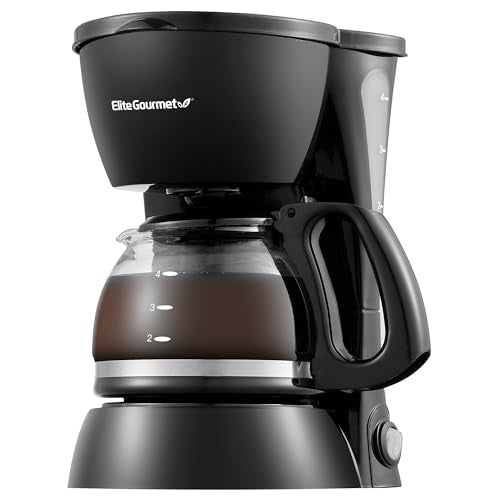 Elite Gourmet EHC4128 Automatic 4-Cup Brew & Drip Coffee Maker with Pause N Serve, Glass Carafe, Reusable Filter, On/Off Switch, Keep Warm, Water Level Indicator, Black - My Kitchen Products