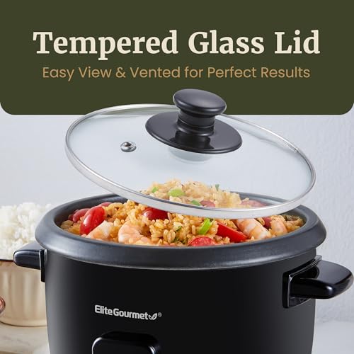 Elite Gourmet Electric Rice Cooker with Steam Tray and Non-Stick Inner Pot Makes Soups, Stews, Grains, Cereals, Keep Warm Feature, 6 Cups Cooked (3 Cups Uncooked), Black - My Kitchen Products