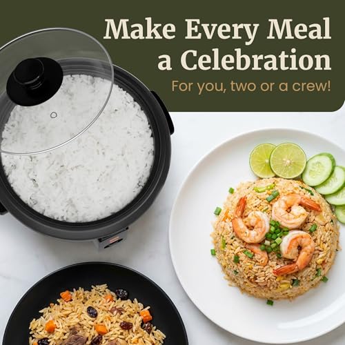 Elite Gourmet Electric Rice Cooker with Steam Tray and Non-Stick Inner Pot Makes Soups, Stews, Grains, Cereals, Keep Warm Feature, 6 Cups Cooked (3 Cups Uncooked), Black - My Kitchen Products