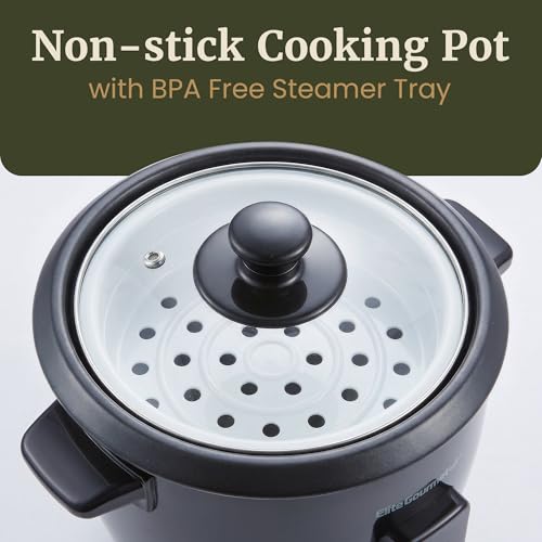 Elite Gourmet Electric Rice Cooker with Steam Tray and Non-Stick Inner Pot Makes Soups, Stews, Grains, Cereals, Keep Warm Feature, 6 Cups Cooked (3 Cups Uncooked), Black - My Kitchen Products