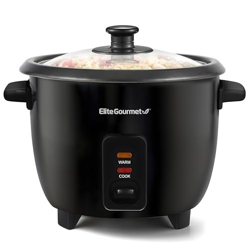 Elite Gourmet Electric Rice Cooker with Steam Tray and Non-Stick Inner Pot Makes Soups, Stews, Grains, Cereals, Keep Warm Feature, 6 Cups Cooked (3 Cups Uncooked), Black - My Kitchen Products